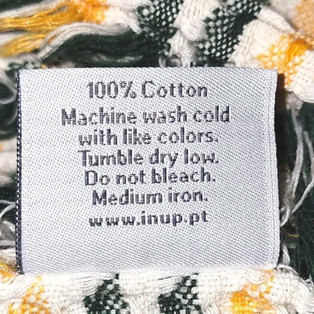 INUP Home Portugal Made Green & Yellow Cotton Waffle Weave Fringed Throw 51